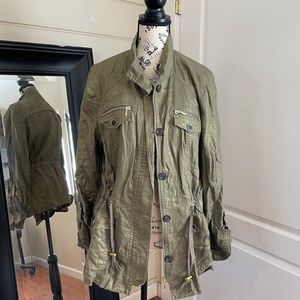 INC Green Multi-Purpose Military Utility Linen Jacket. Size XL.